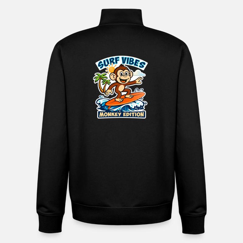 Surf vibes - édition singe. - Sweat zippé unisexe en coton bio Stanley/Stella - noir