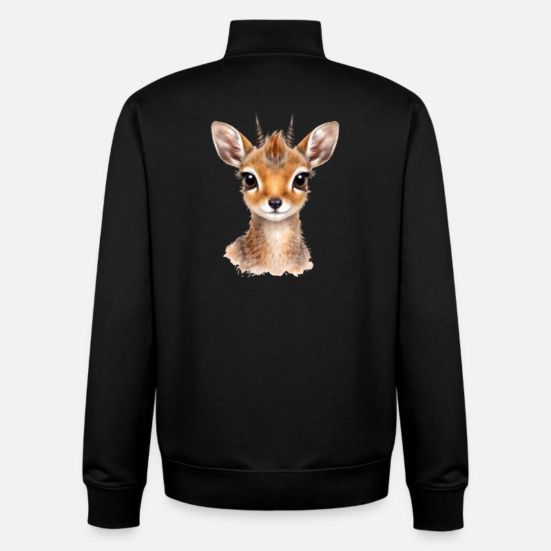 Regard doux – antilope naine Dikdik - Sweat zippé unisexe en coton bio Stanley/Stella - noir