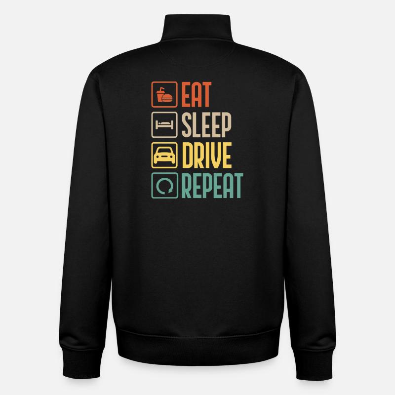 Mange, Dors, conduis, Répète - Sweat zippé unisexe en coton bio Stanley/Stella - noir