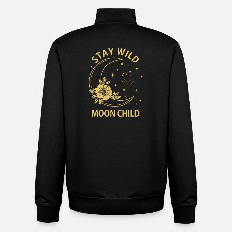 Reste Sauvage, Enfant de la Lune - Sweat zippé unisexe en coton bio Stanley/Stella - noir