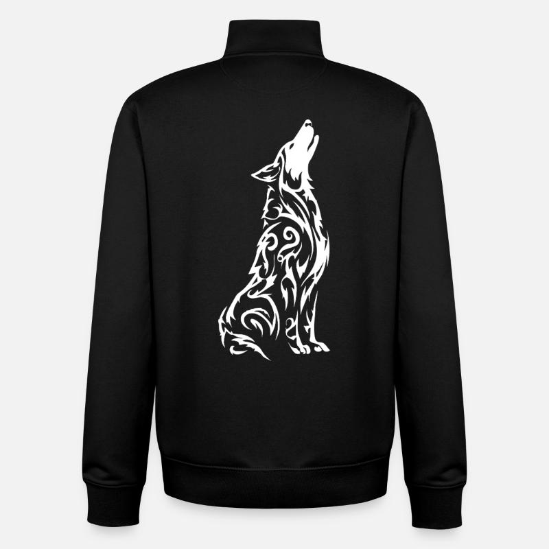Wolf's Silhouette Tribal Pattern - Unisex Organic Zip Sweatshirt by Stanley/Stella - black