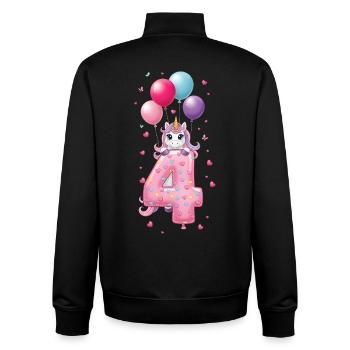 4e anniversaire de Fille Mignonne Licorne 4e - Sweat zippé unisexe en coton bio Stanley/Stella - noir - Dos - AI Model Male 185 light (185cm)