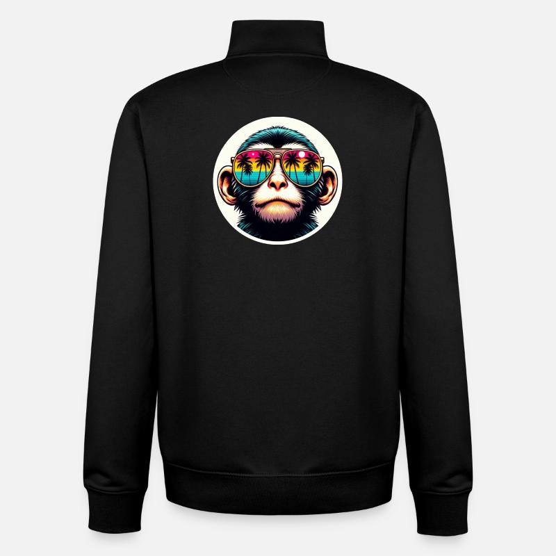 Affe Brille Palmen bunt - Unisex Organic Zip Sweatshirt von Stanley/Stella - Schwarz
