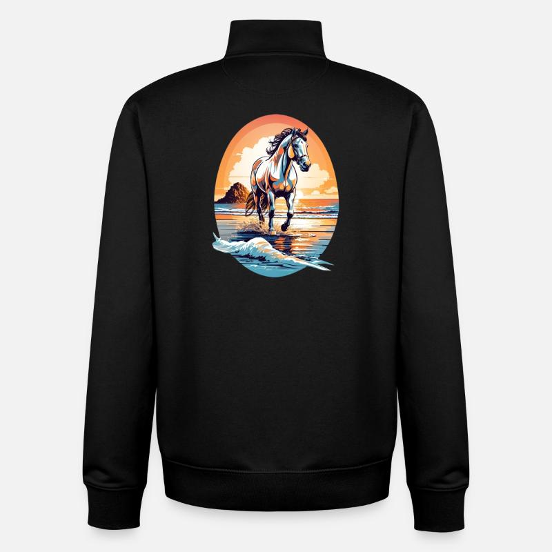 Cheval sur la plage - Sweat zippé unisexe en coton bio Stanley/Stella - noir