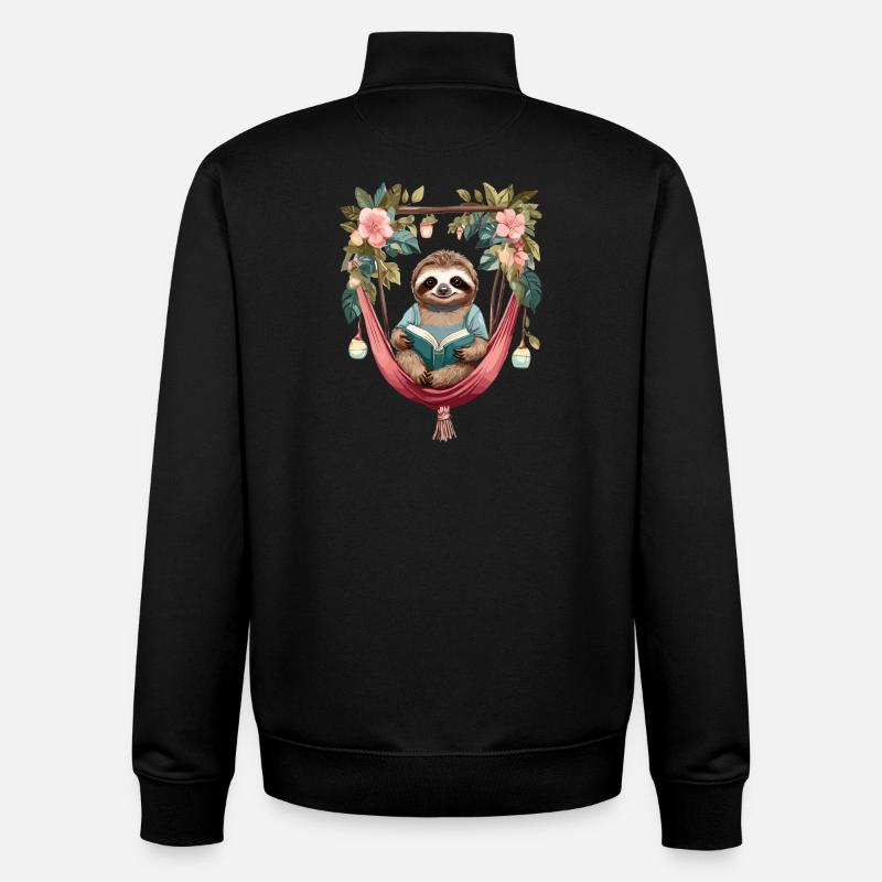 Cute sloth in hammock - Unisex Organic Zip Sweatshirt by Stanley/Stella - black