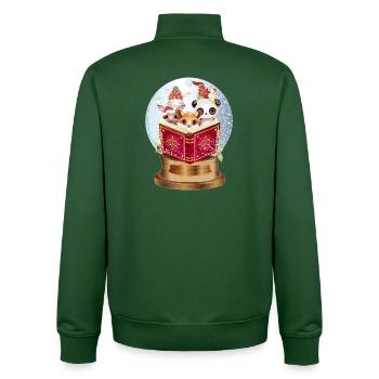 Tiere lesen in einer Schneekugel zu Weihnachten - Unisex Organic Zip Sweatshirt von Stanley/Stella - Flaschengrün - Hinten - AI Model Male 185 dark (185cm)