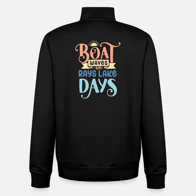 Boat Waves Sun Rays Lake Days - Unisex Organic Zip Sweatshirt by Stanley/Stella - black