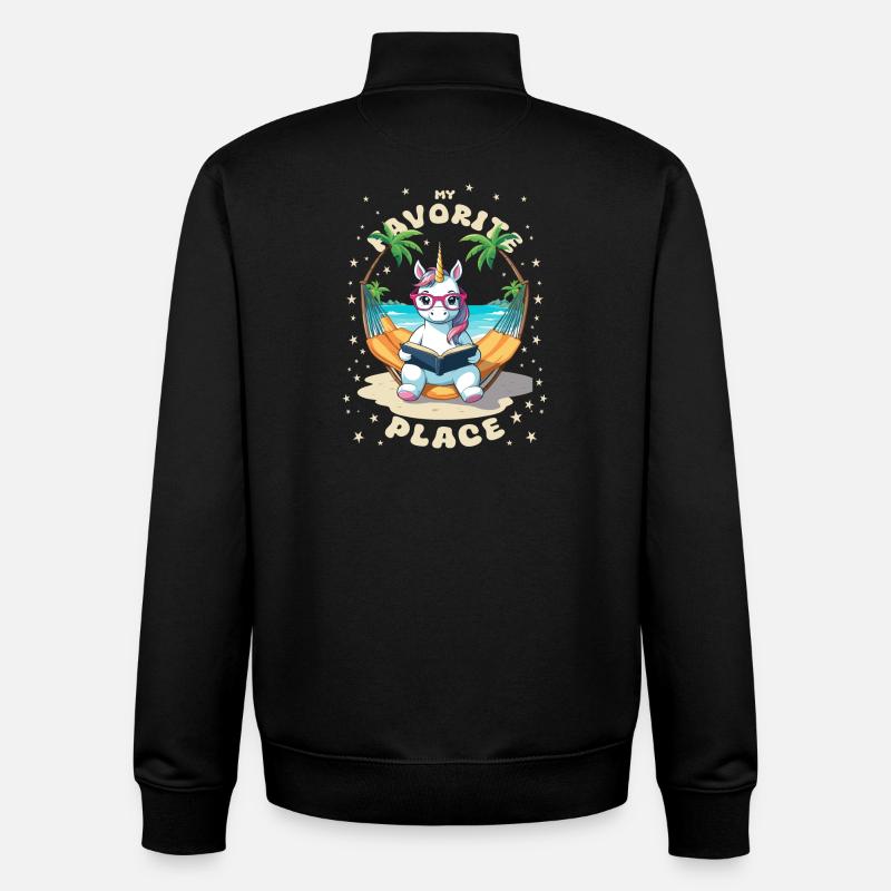 Einhorn mit Buch - Unisex Organic Zip Sweatshirt von Stanley/Stella - Schwarz