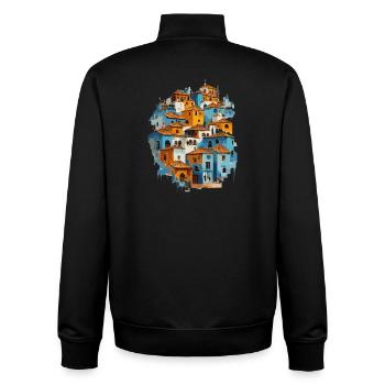 Village bleu avec tuiles orange - Sweat zippé unisexe en coton bio Stanley/Stella - noir - Dos - AI Model Male 185 light (185cm)