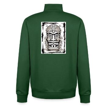 Masque Tiki Style Asie - Sweat zippé unisexe en coton bio Stanley/Stella - vert bouteille - Dos - AI Model Male 185 dark (185cm)