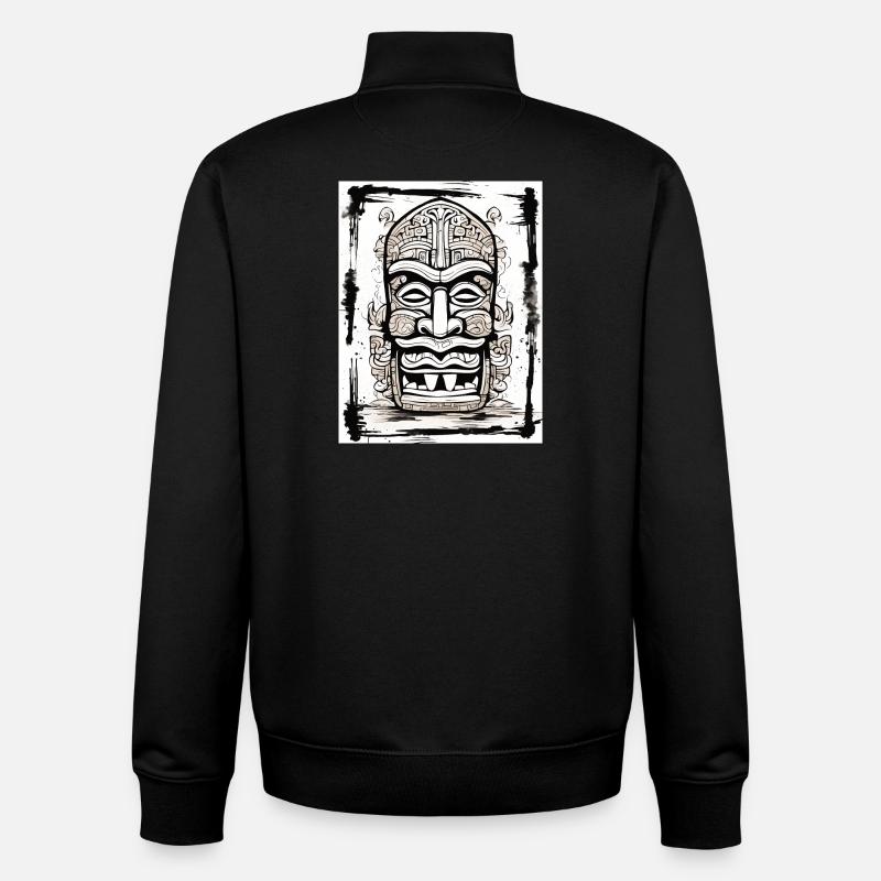 Masque Tiki Style Asie - Sweat zippé unisexe en coton bio Stanley/Stella - noir
