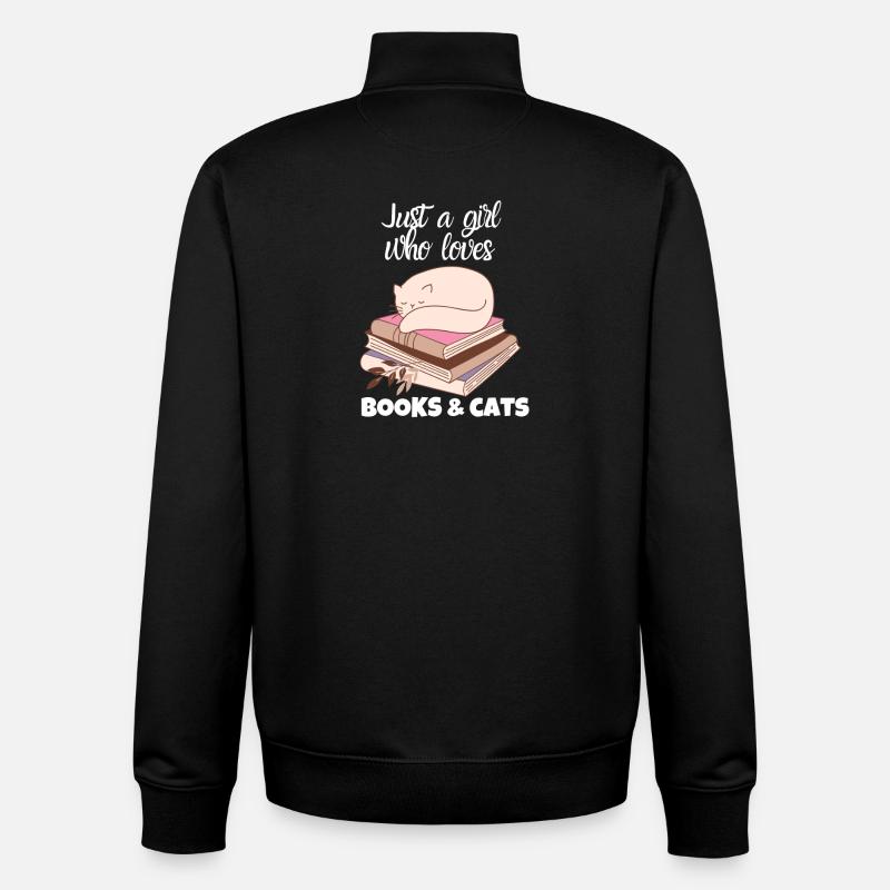 Bücher & Katzen Liebe - Unisex Organic Zip Sweatshirt von Stanley/Stella - Schwarz