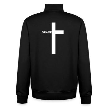 'Grace' - Faith-Based Clothing - Christianity - Unisex Organic Zip Sweatshirt by Stanley/Stella - black - Back - AI Model Male 185 light (185cm)