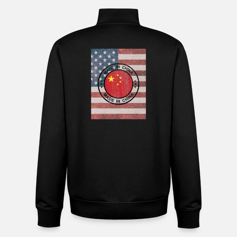 Drapeau américain avec sceau chinois - Sweat zippé unisexe en coton bio Stanley/Stella - noir
