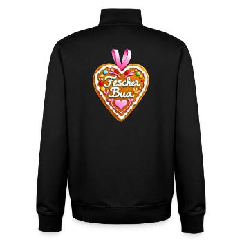 Coeur en pain d’épices Festival folklorique d’octobre Costume traditionnel Fescher Bua - Sweat zippé unisexe en coton bio Stanley/Stella - noir - Dos - AI Model Male 185 light (185cm)