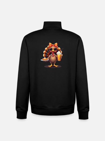 Thanksgiving Turkey with Sunglasses - Unisex Organic Zip Sweatshirt by Stanley/Stella - black