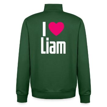 I Love Liam Pink Heart I Love Liam - Unisex Organic Zip Sweatshirt by Stanley/Stella - bottle green - Back - AI Model Male 185 dark (185cm)