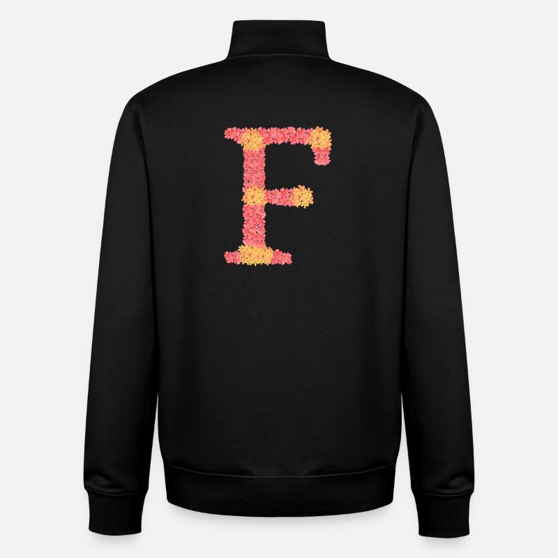 Votre initial « F » avec des fleurs - Sweat zippé unisexe en coton bio Stanley/Stella - noir