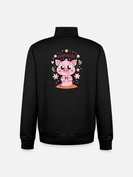 Cute Piglet Namaste Floral Kawaii - Unisex Organic Zip Sweatshirt by Stanley/Stella - black