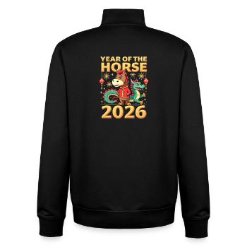 Nouvel An chinois du cheval 2026 - Sweat zippé unisexe en coton bio Stanley/Stella - noir - Dos - AI Model Male 185 light (185cm)