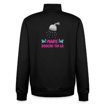 Marie, dusch dort. - Unisex Organic Zip Sweatshirt von Stanley/Stella - Schwarz - Hinten - AI Model Male 185 light (185cm)