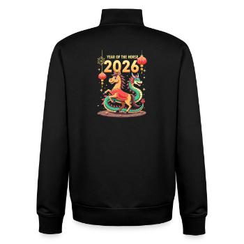 Nouvel An chinois du cheval 2026 - Sweat zippé unisexe en coton bio Stanley/Stella - noir - Dos - AI Model Male 185 light (185cm)