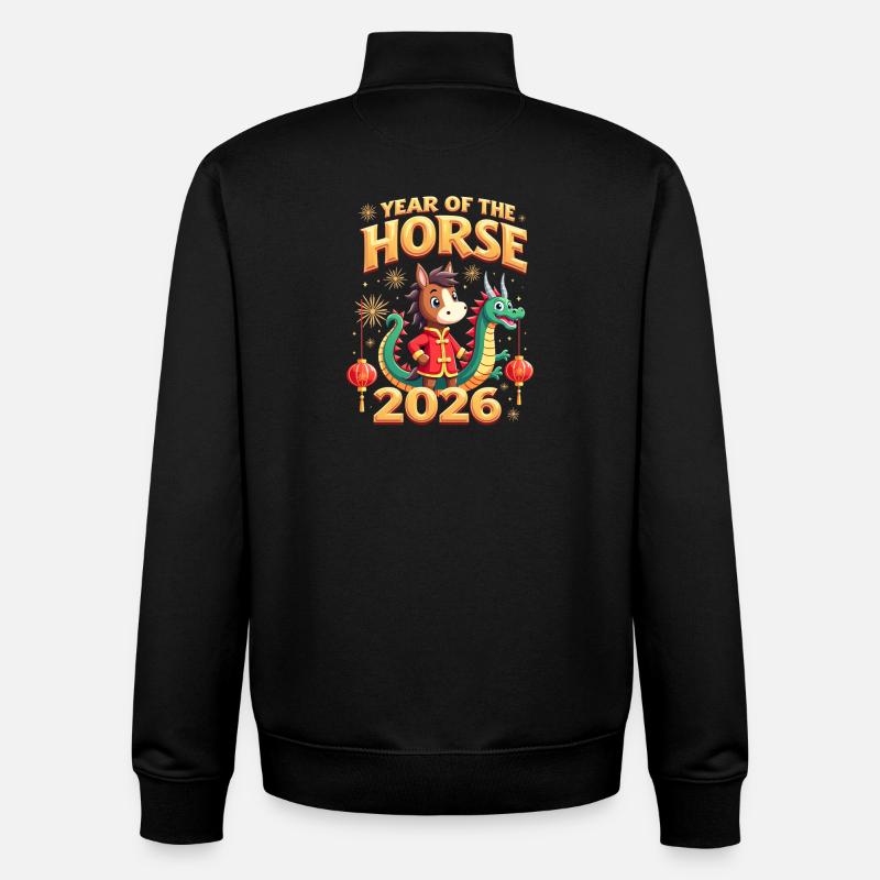 Nouvel An chinois du cheval 2026 - Sweat zippé unisexe en coton bio Stanley/Stella - noir