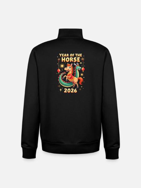 Nouvel An chinois du cheval 2026 - Sweat zippé unisexe en coton bio Stanley/Stella - noir