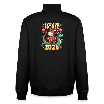 Nouvel An chinois du cheval 2026 - Sweat zippé unisexe en coton bio Stanley/Stella - noir - Dos - AI Model Male 185 light (185cm)