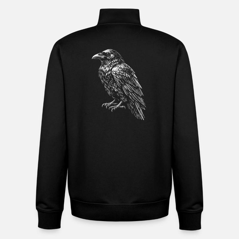 Croquis monochrome de Raven Crest - Sweat zippé unisexe en coton bio Stanley/Stella - noir