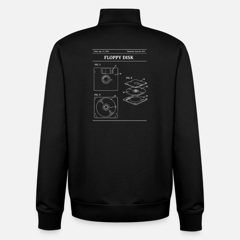 Retro Floppy Disk Blueprint - Unisex Organic Zip Sweatshirt by Stanley/Stella - black