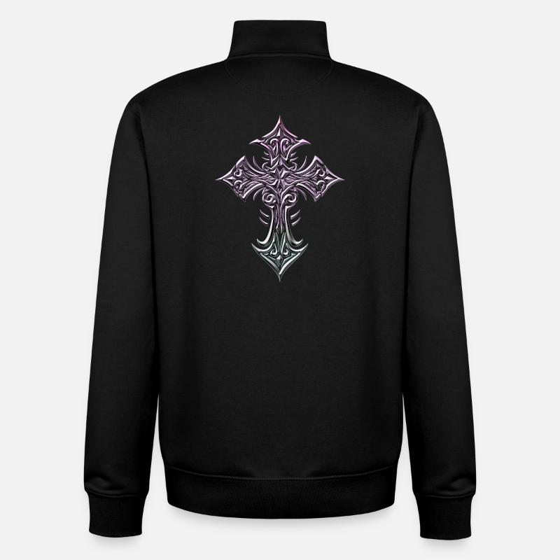 Croix en filigrane pastel - Sweat zippé unisexe en coton bio Stanley/Stella - noir