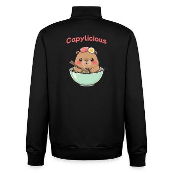 Capybara Ramen Pink – Kawaii Cute Food Shirt - Unisex Organic Zip Sweatshirt by Stanley/Stella - black - Back - AI Model Male 185 light (185cm)