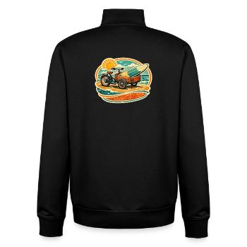 Retro Surfboard Cart on the Beach Cargo Bike Bicycle - Unisex Organic Zip Sweatshirt by Stanley/Stella - black - Back - AI Model Male 185 light (185cm)