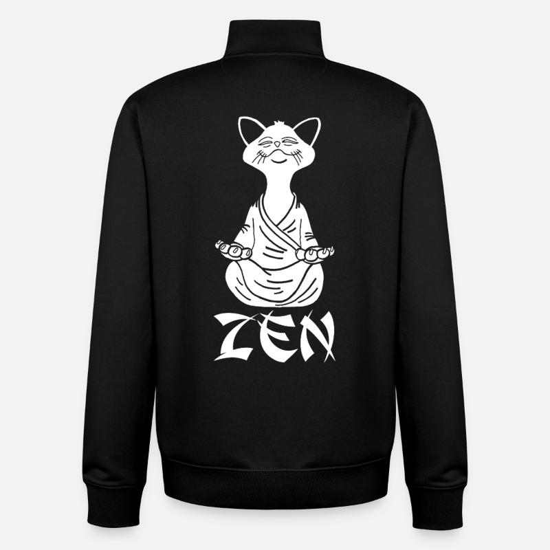 Chat blanc zen - Sweat zippé unisexe en coton bio Stanley/Stella - noir