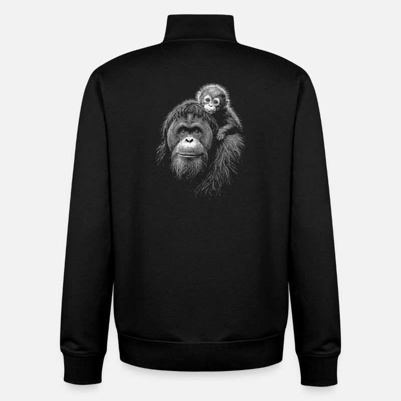Orangutan Mutter mit Jungem Silhouette - Unisex Organic Zip Sweatshirt von Stanley/Stella - Schwarz