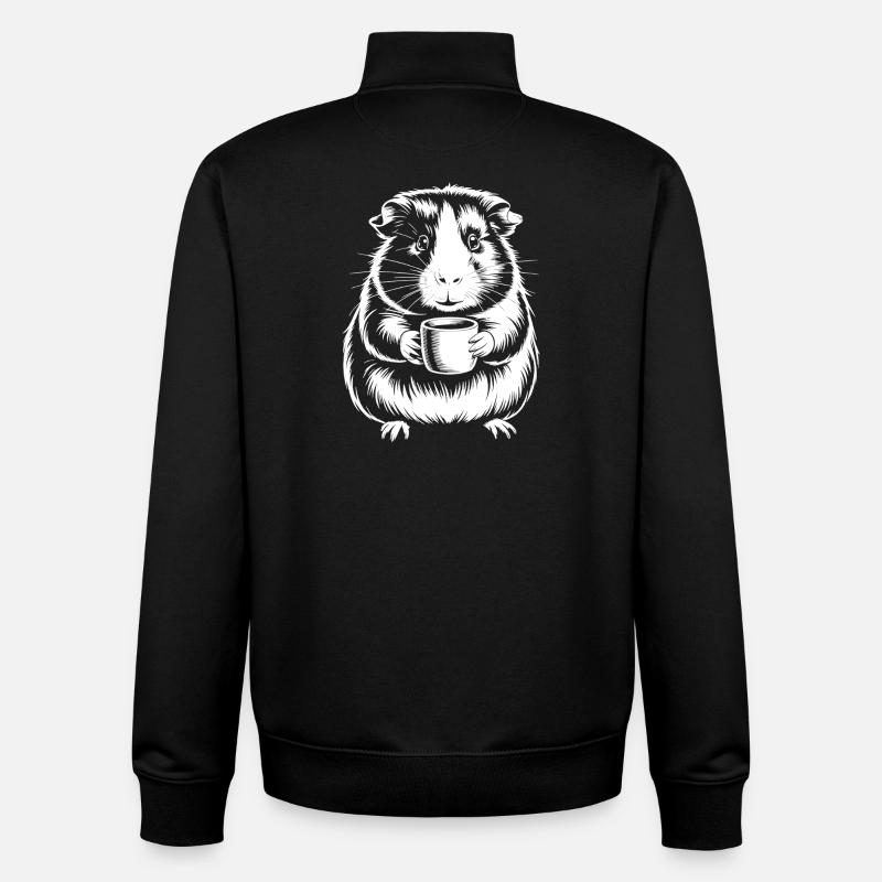 Coffee Drinking Guinea Pig Silhouette - Unisex Organic Zip Sweatshirt by Stanley/Stella - black