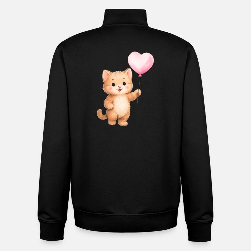 Herzballon Katze - Unisex Organic Zip Sweatshirt von Stanley/Stella - Schwarz