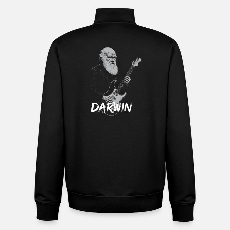 Darwin Playing Guitar Evolution - Unisex Organic Zip Sweatshirt by Stanley/Stella - black