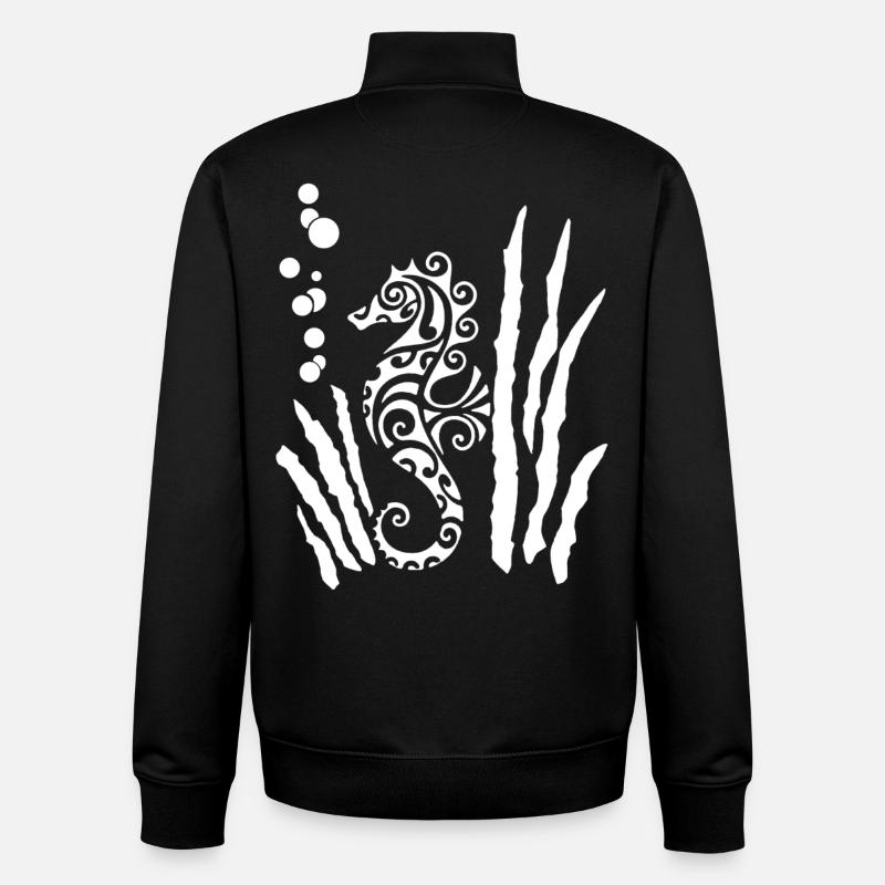 Hippocampe tribal blanc - Sweat zippé unisexe en coton bio Stanley/Stella - noir