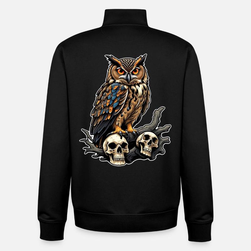 Owl sitting on sculls - Unisex Organic Zip Sweatshirt by Stanley/Stella - black