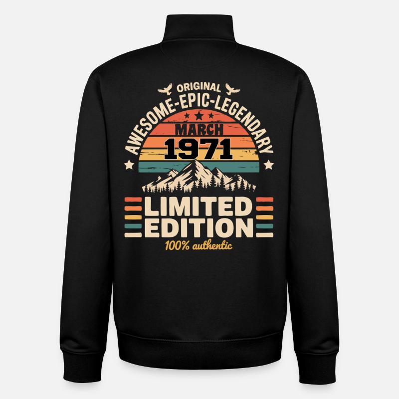 Millésime Anniversaire Mars 1971 March 1971 - Sweat zippé unisexe en coton bio Stanley/Stella - noir
