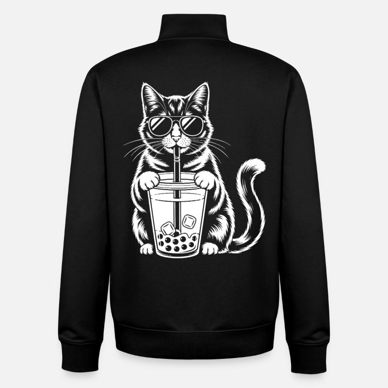 Katze mit Bubble Tee - Unisex Organic Zip Sweatshirt von Stanley/Stella - Schwarz