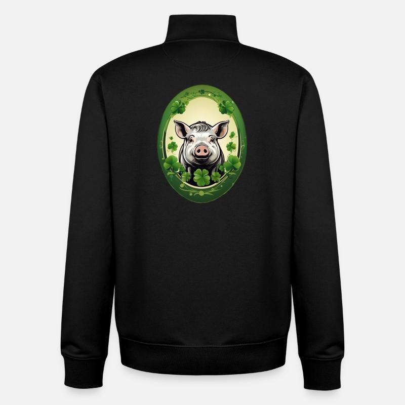 Cochon chanceux avec trèfles - Sweat zippé unisexe en coton bio Stanley/Stella - noir