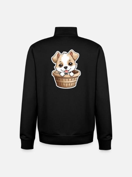 Cute dog in dog basket - Unisex Organic Zip Sweatshirt by Stanley/Stella - black