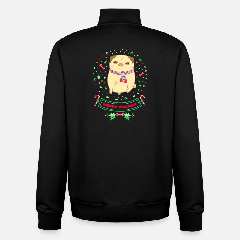 Le mignon carlin de Noël de Merry Pugma - Sweat zippé unisexe en coton bio Stanley/Stella - noir