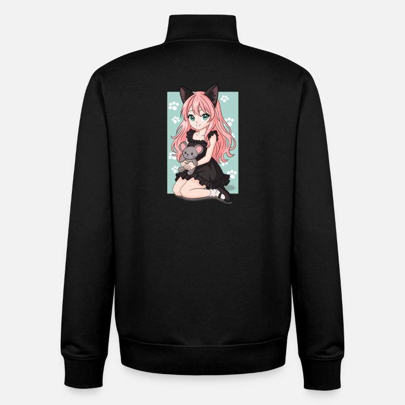 fille_chat - Sweat zippé unisexe en coton bio Stanley/Stella - noir