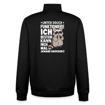 Unter Druck funktioniere ich am besten - Unisex Organic Zip Sweatshirt von Stanley/Stella - Schwarz - Hinten - AI Model Male 185 light (185cm)