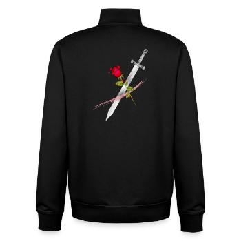 Épée à la rose – Puissance symbolique et élégance - Sweat zippé unisexe en coton bio Stanley/Stella - noir - Dos - AI Model Male 185 light (185cm)