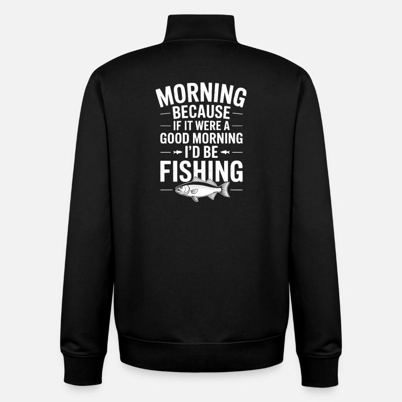 Illustration de citation de pêche matinale - Sweat zippé unisexe en coton bio Stanley/Stella - noir
